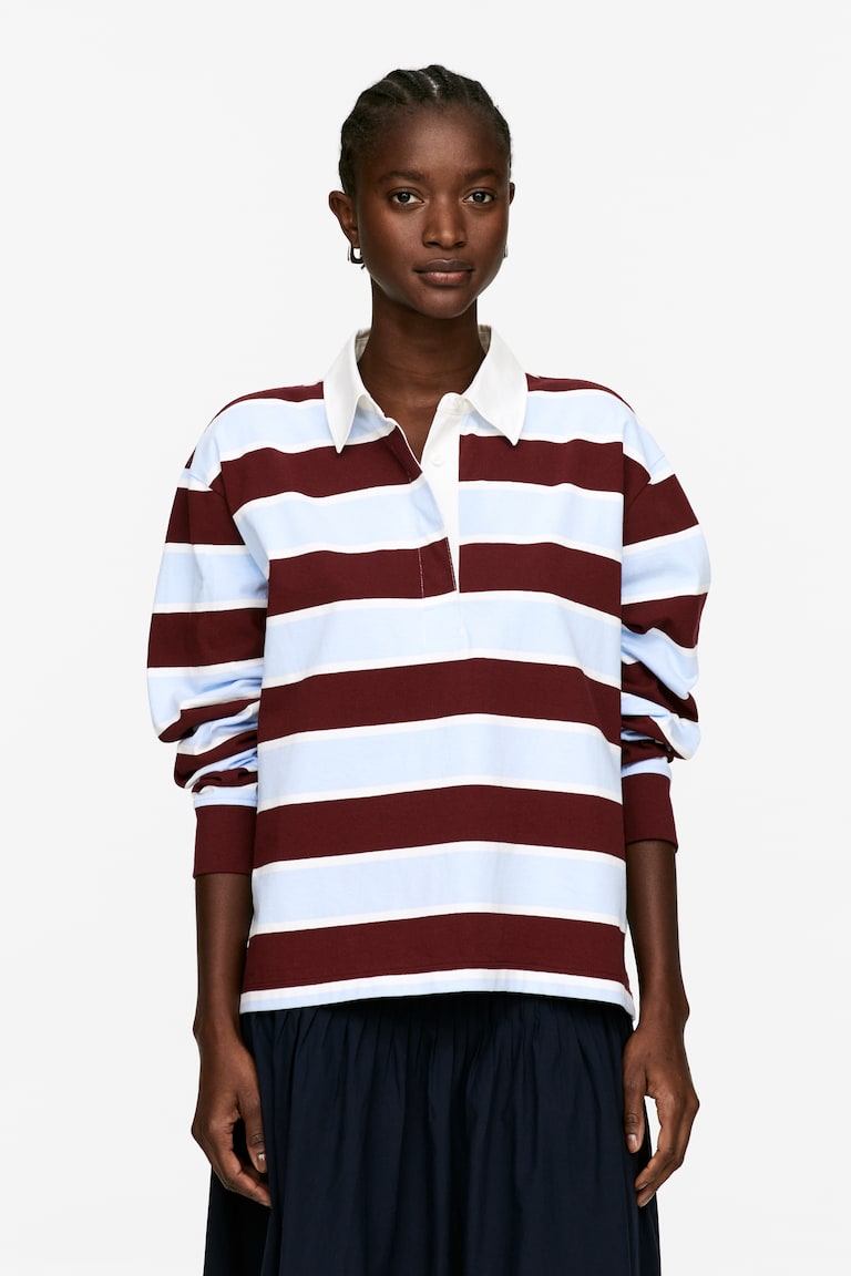 H&M Polo in cotone - Blu/Bianco sporco - DONNA