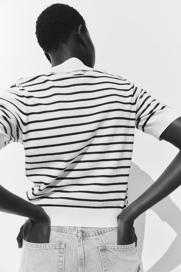H&M Polo In Maglia Sottile - Crema/righe - DONNA
