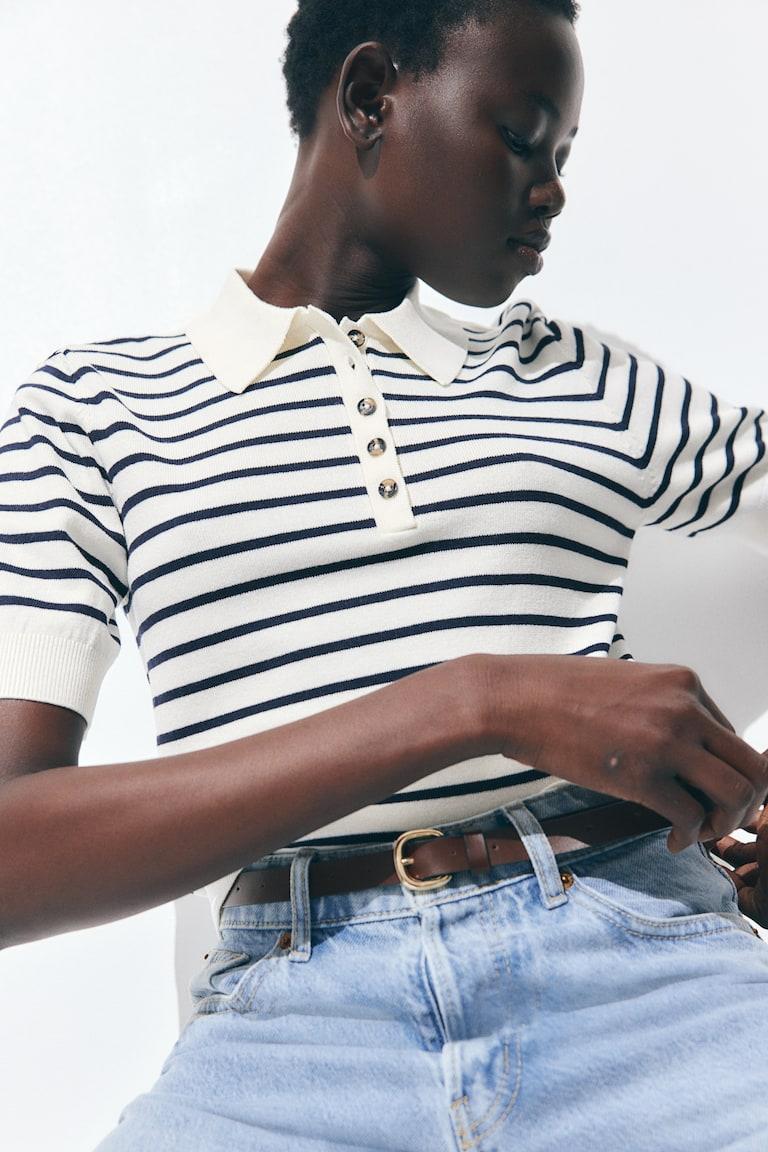 H&M Polo in maglia sottile - Crema/righe - DONNA