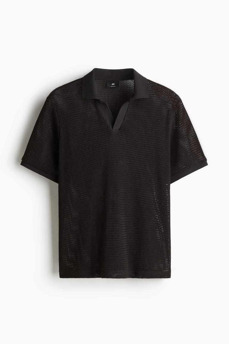 H&M Polo In Maglia Traforata Regular Fit - Nero - UOMO