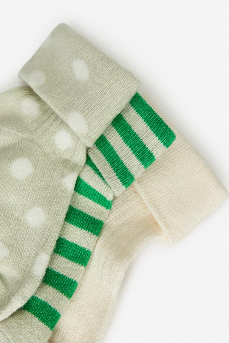 H&M Rib Socks Set Of 3 Pairs - Verde/Beige - BAMBINO