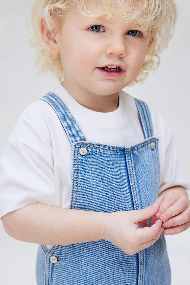 H&M Salopette Corta In Denim - Beige Chiaro - BAMBINO