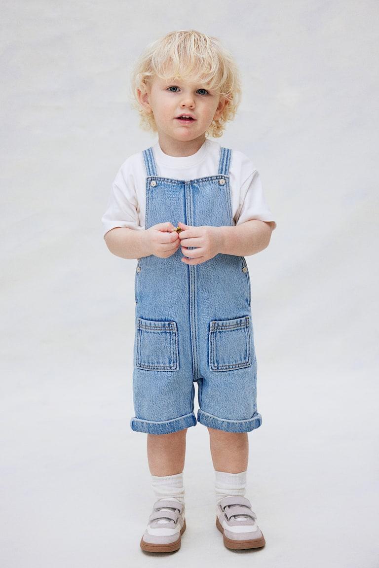 H&M Salopette corta in denim - Beige chiaro - BAMBINO