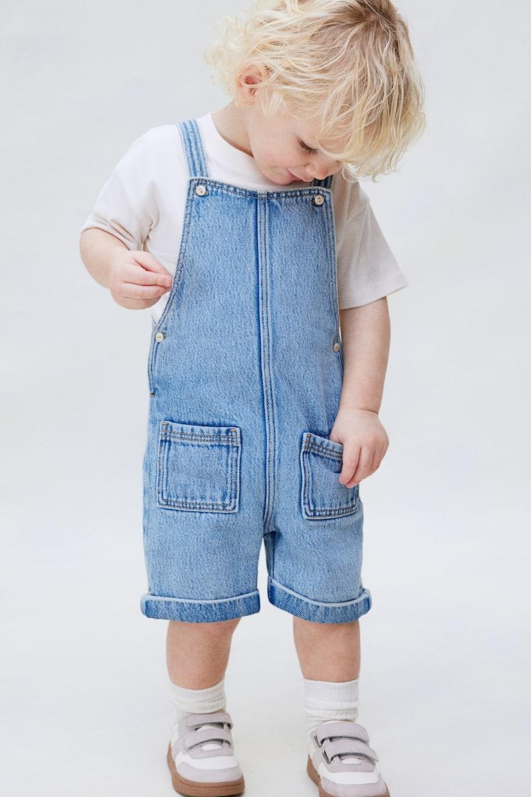 H&M Salopette Corta In Denim - Blu Denim - BAMBINO