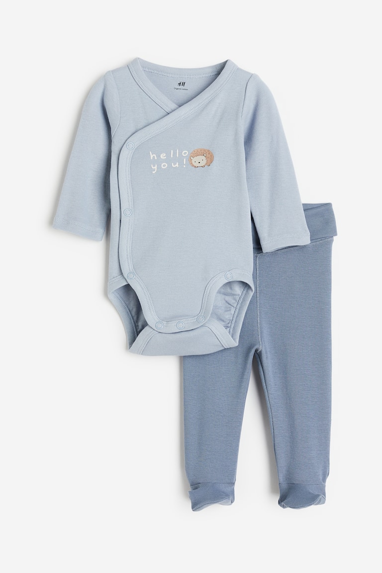 H&M Set 2 pezzi in cotone - Bianco/orsetto - BAMBINO