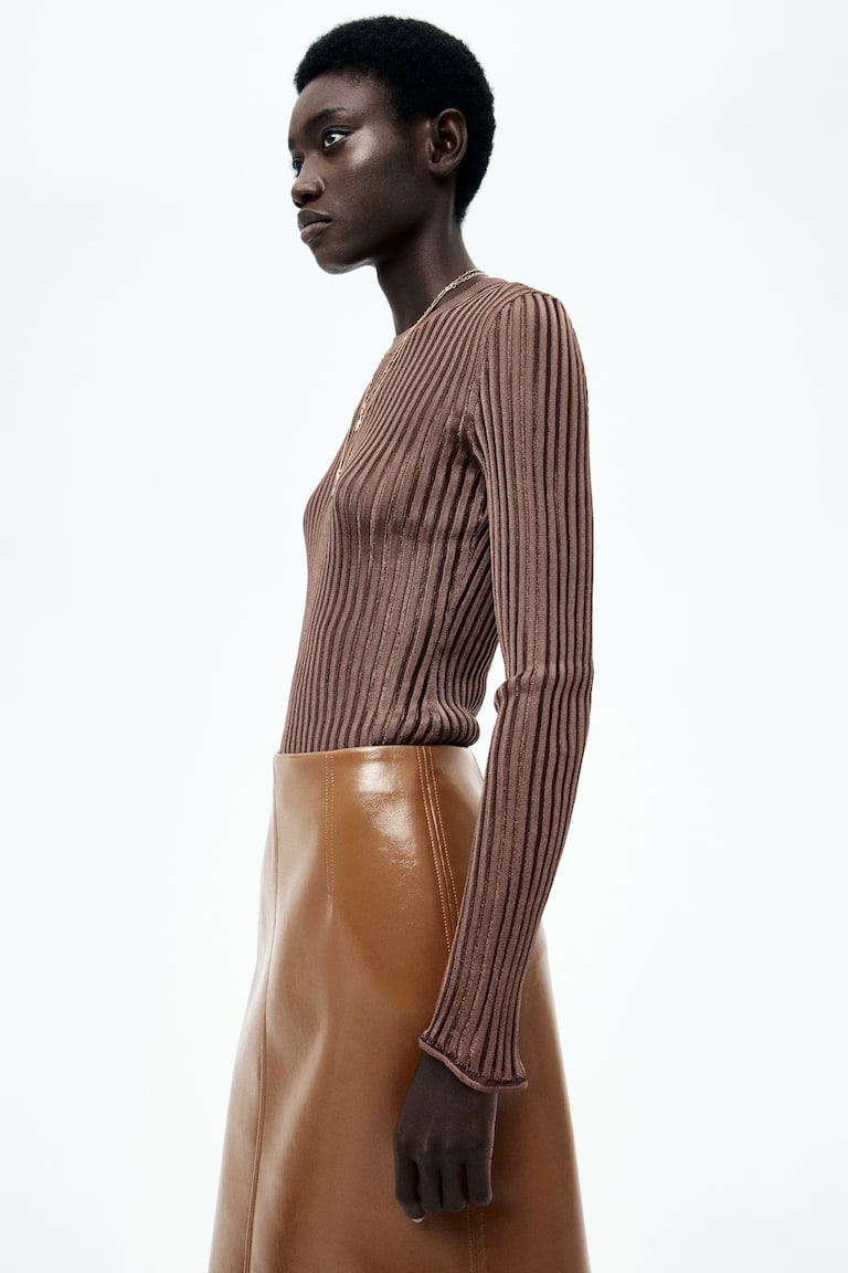 H&M Sheer Rib-knit Top - Giallo Chiaro - DONNA