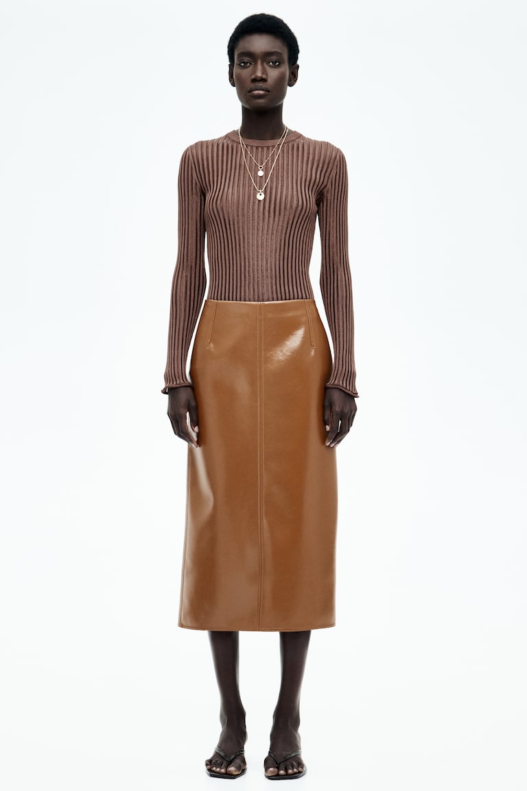 H&M Sheer Rib-knit Top - Marrone - DONNA