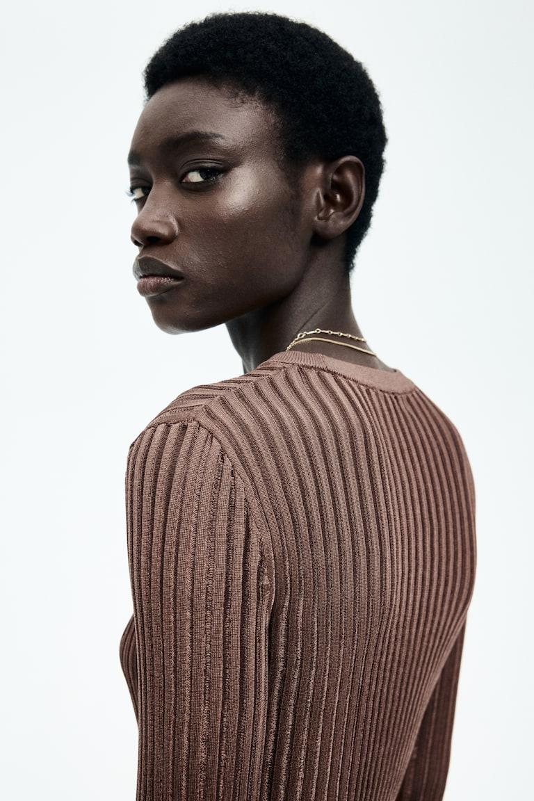 H&M Sheer rib-knit top - Marrone - DONNA