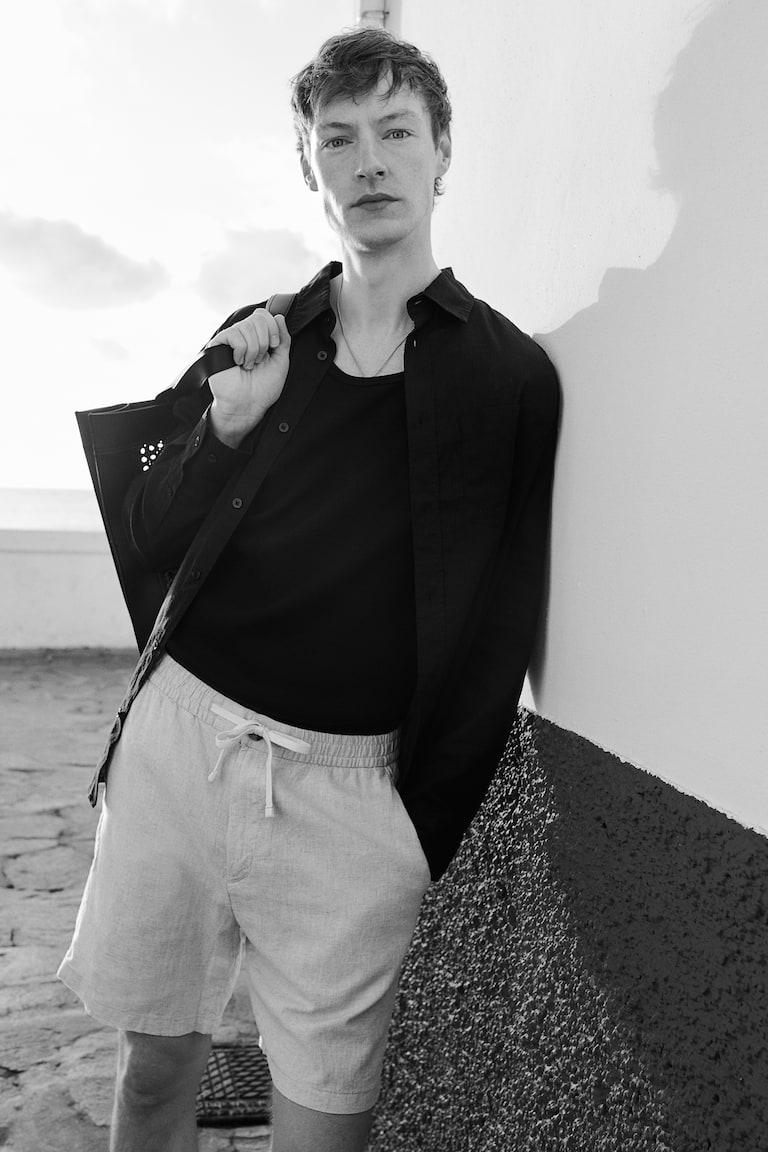 H&M Shorts In Misto Lino Regular Fit - Nero - UOMO