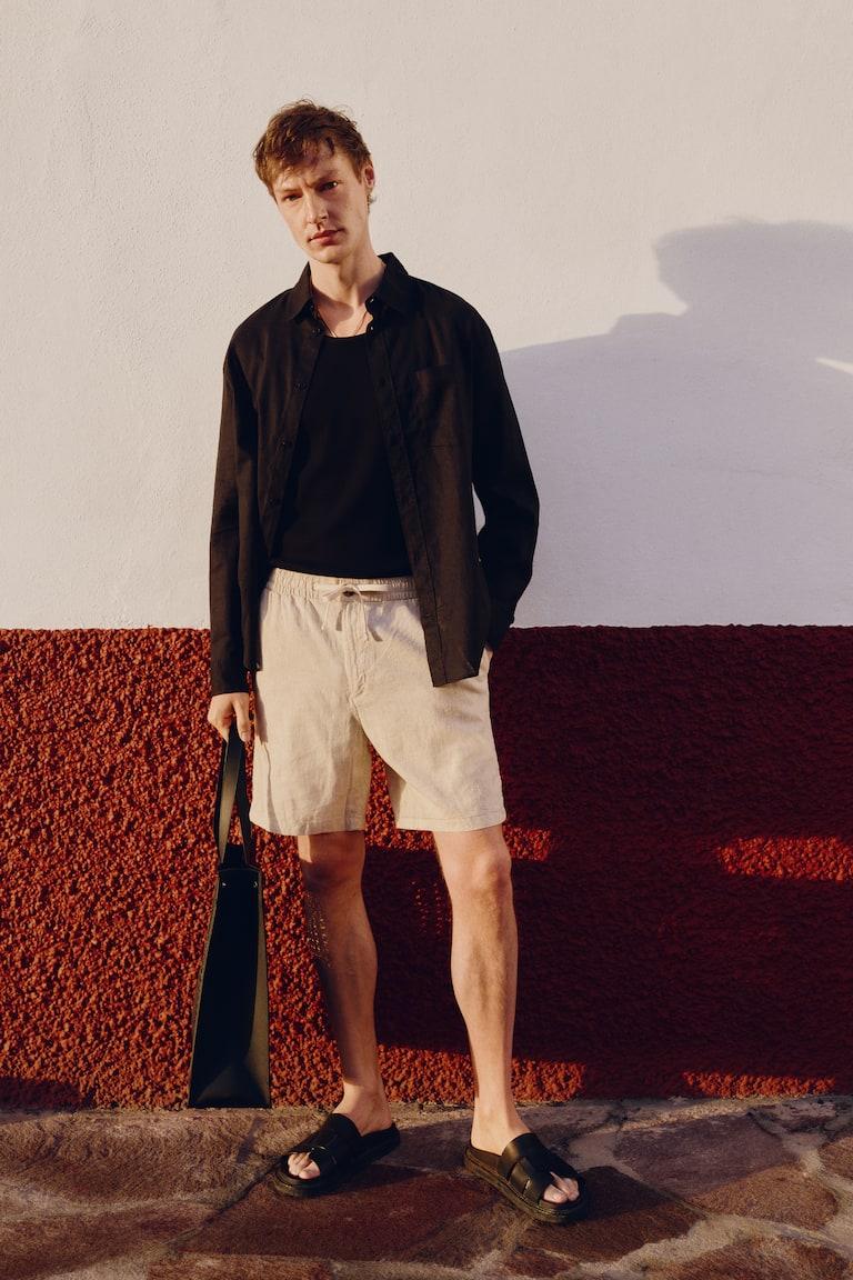 H&M Shorts in misto lino Regular Fit - Nero - UOMO
