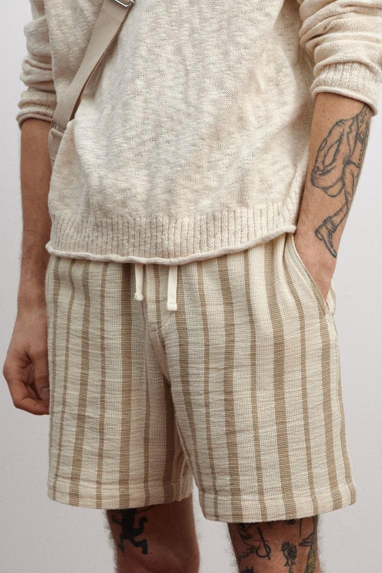 H&M Shorts In Tessuto Regular Fit - Beige/righe - UOMO