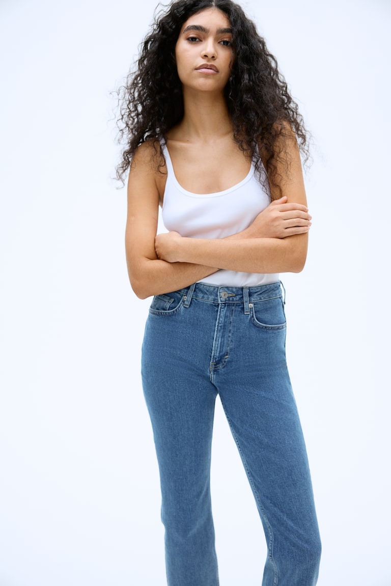 H&M Slim Straight High Ankle Jeans - Bianco - DONNA