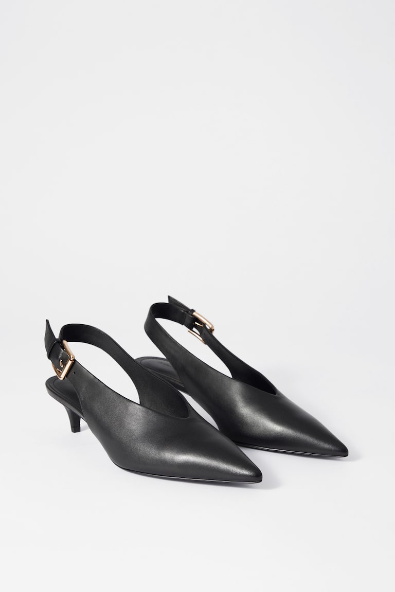 H&M Slingback In Pelle Con Kitten Heel - Nero - DONNA