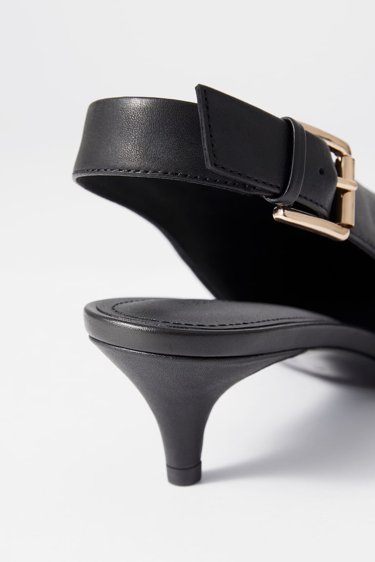 H&M Slingback In Pelle Con Kitten Heel - Nero - DONNA