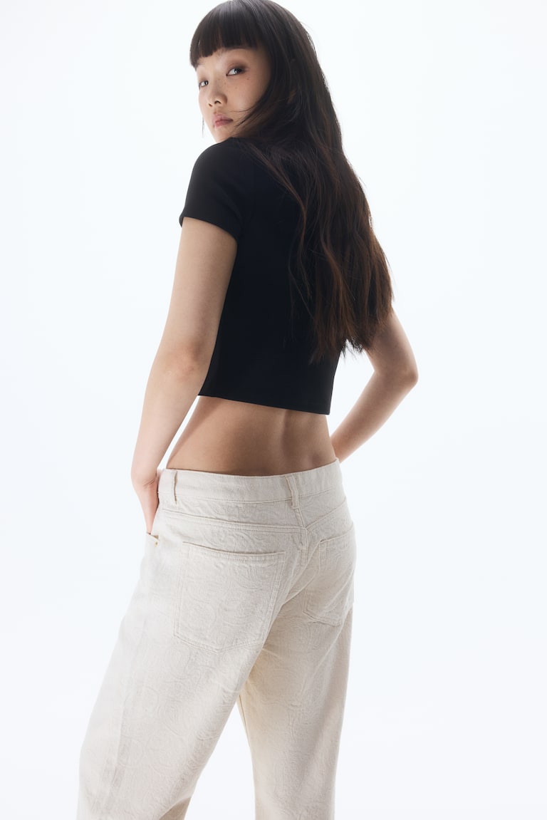 H&M T-shirt A Costine Con Perline - Crema - DONNA