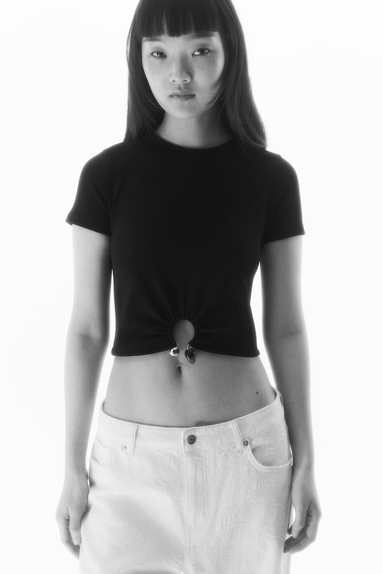 H&M T-shirt A Costine Con Perline - Nero - DONNA