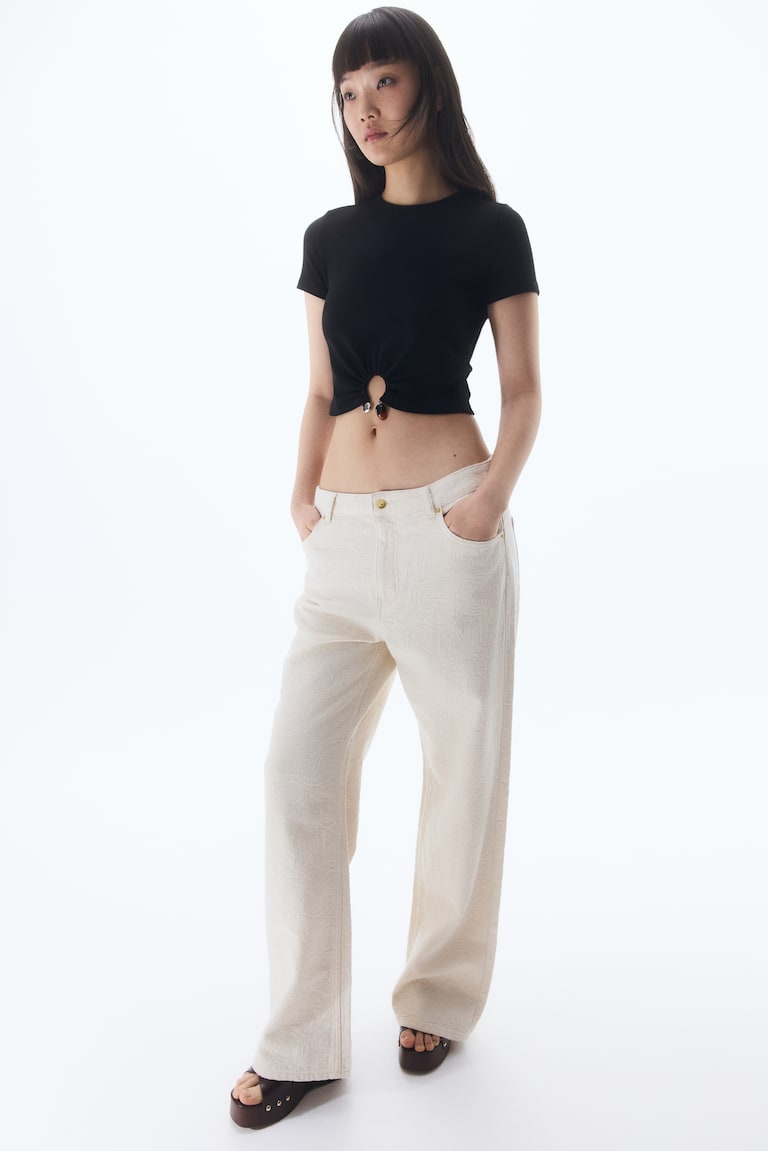 H&M T-shirt a costine con perline - Nero - DONNA