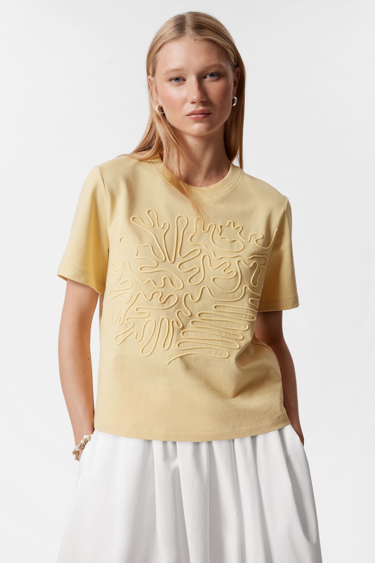 H&M T-shirt con applicazione floreale - Giallo - DONNA