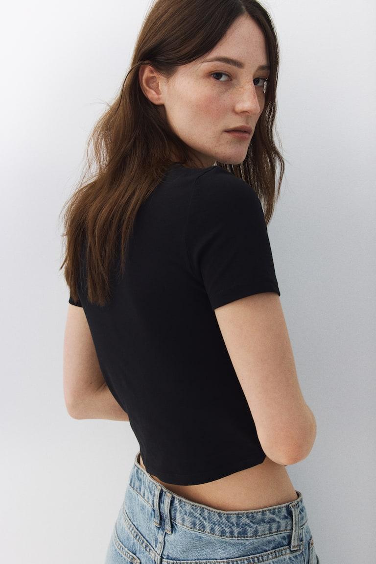 H&M T-shirt Corta - Marrone Scuro - DONNA