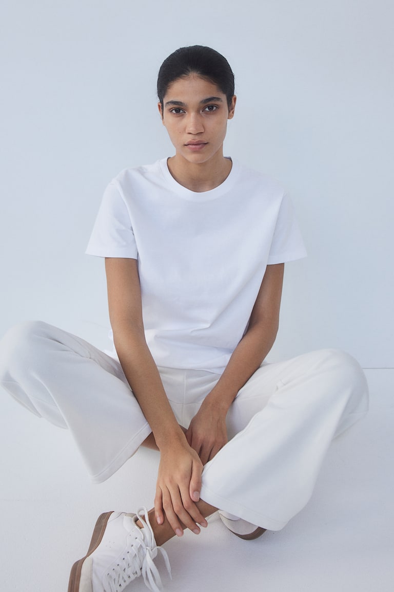 H&M T-shirt in cotone - Bianco - DONNA
