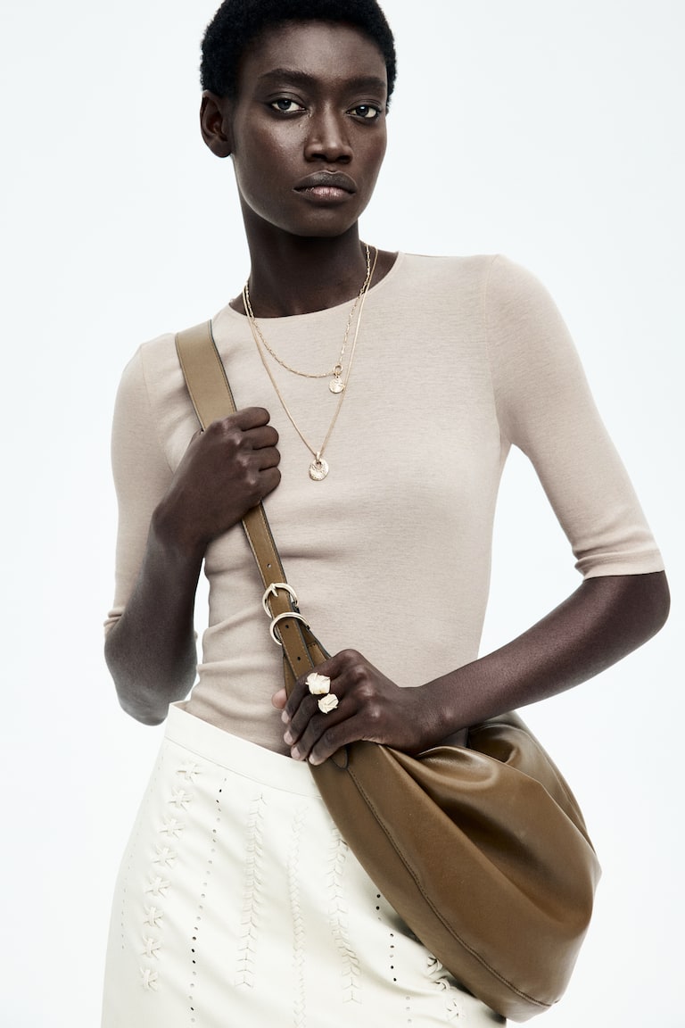 H&M T-shirt in cotone pima - Beige - DONNA