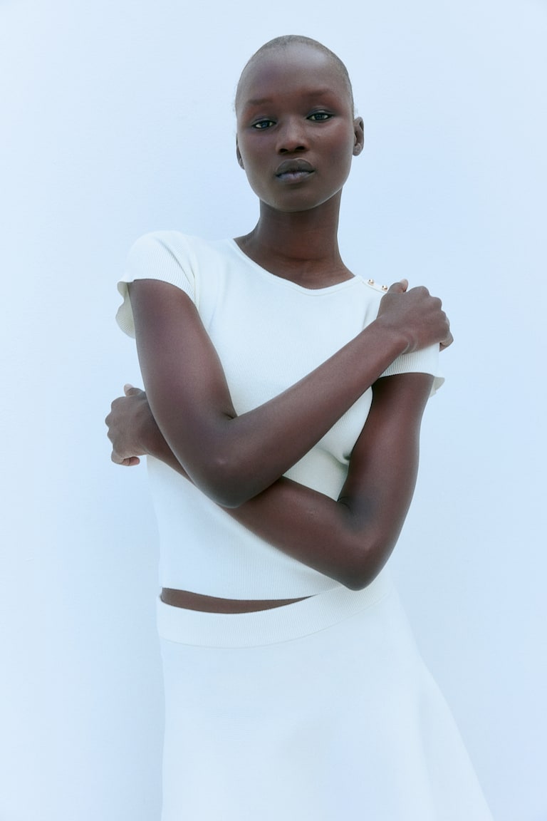 H&M T-shirt In Maglia Fine - Bianco - DONNA