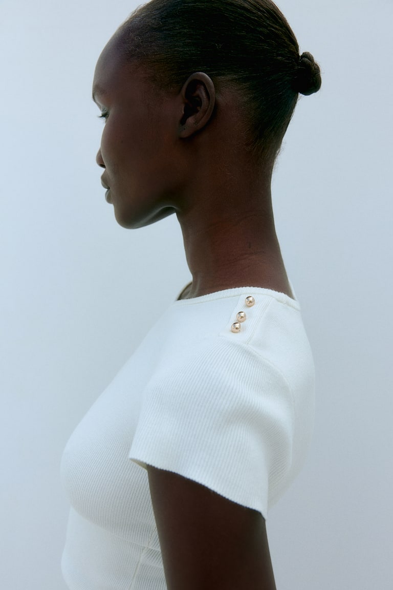 H&M T-shirt In Maglia Fine - Bianco - DONNA