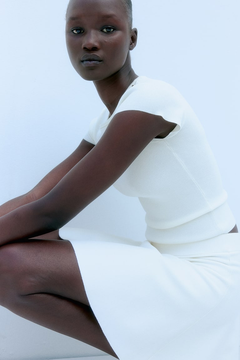 H&M T-shirt in maglia fine - Bianco - DONNA