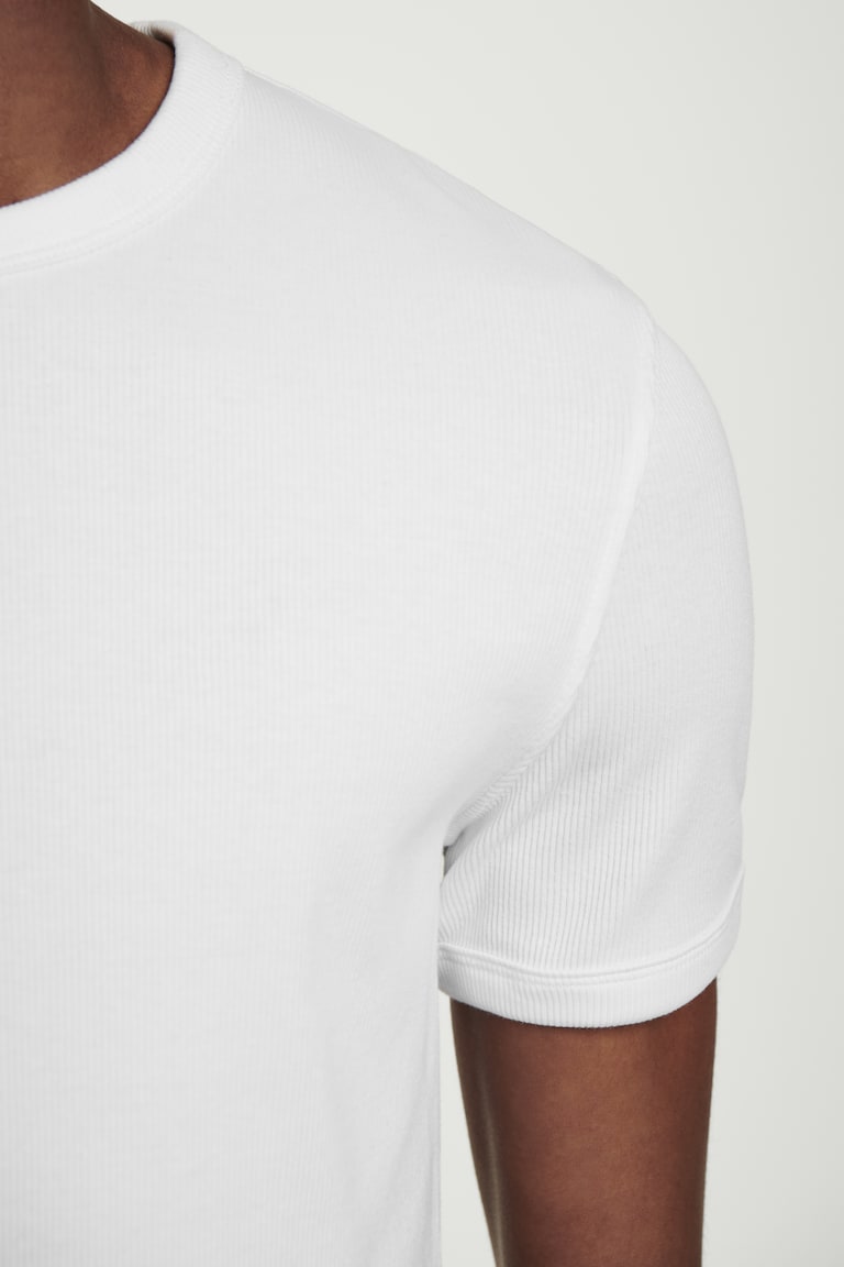 H&M T-SHIRT SLIM IN COTONE A COSTE - BIANCO - UOMO