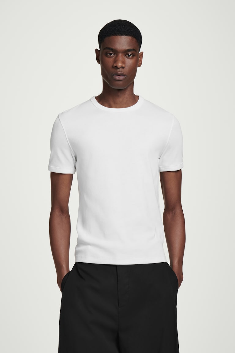 H&M T-SHIRT SLIM IN COTONE A COSTE - BIANCO - UOMO