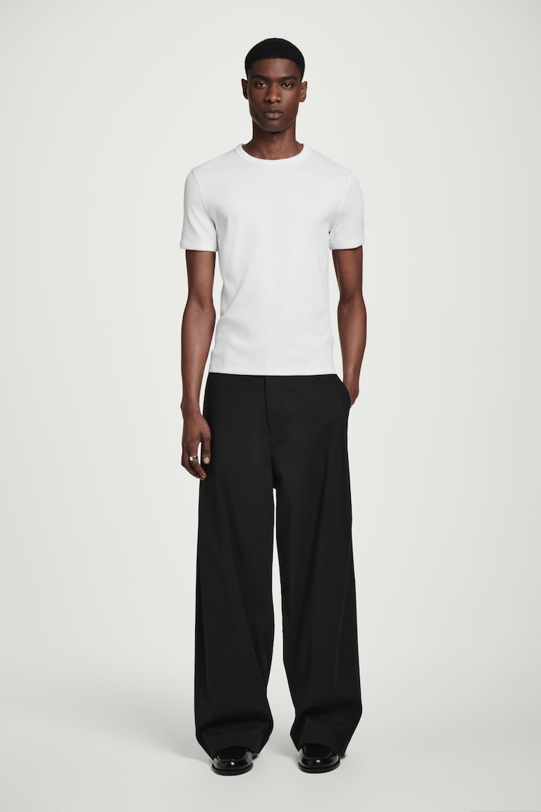 H&M T-SHIRT SLIM IN COTONE A COSTE - NERO - UOMO