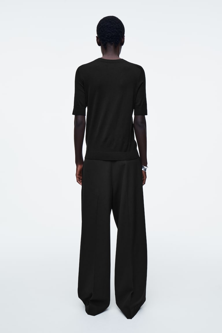 H&M T-SHIRT SLIM IN LANA MERINO - BLU - DONNA