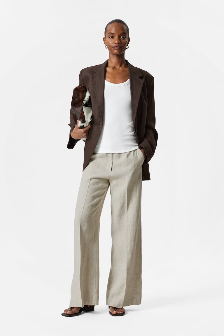 H&M Tailored Linen Trousers - Nero - DONNA