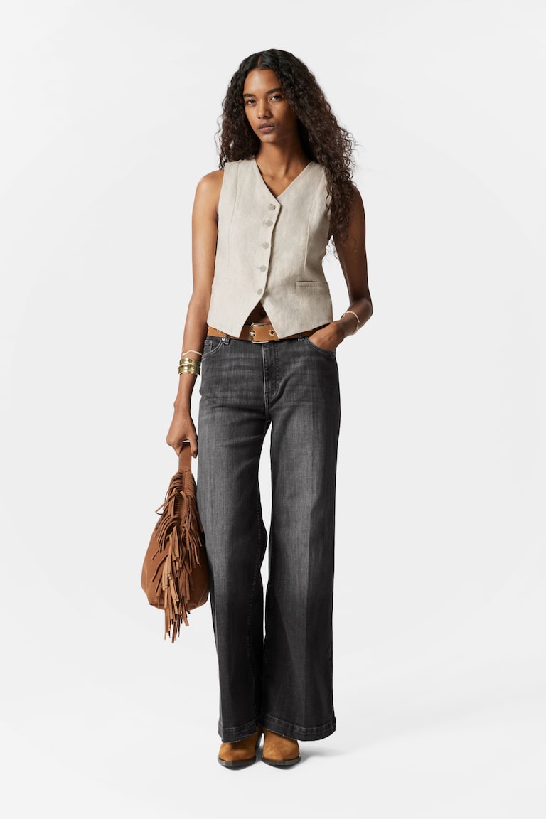 H&M Tailored Linen Waistcoat - Beige - DONNA