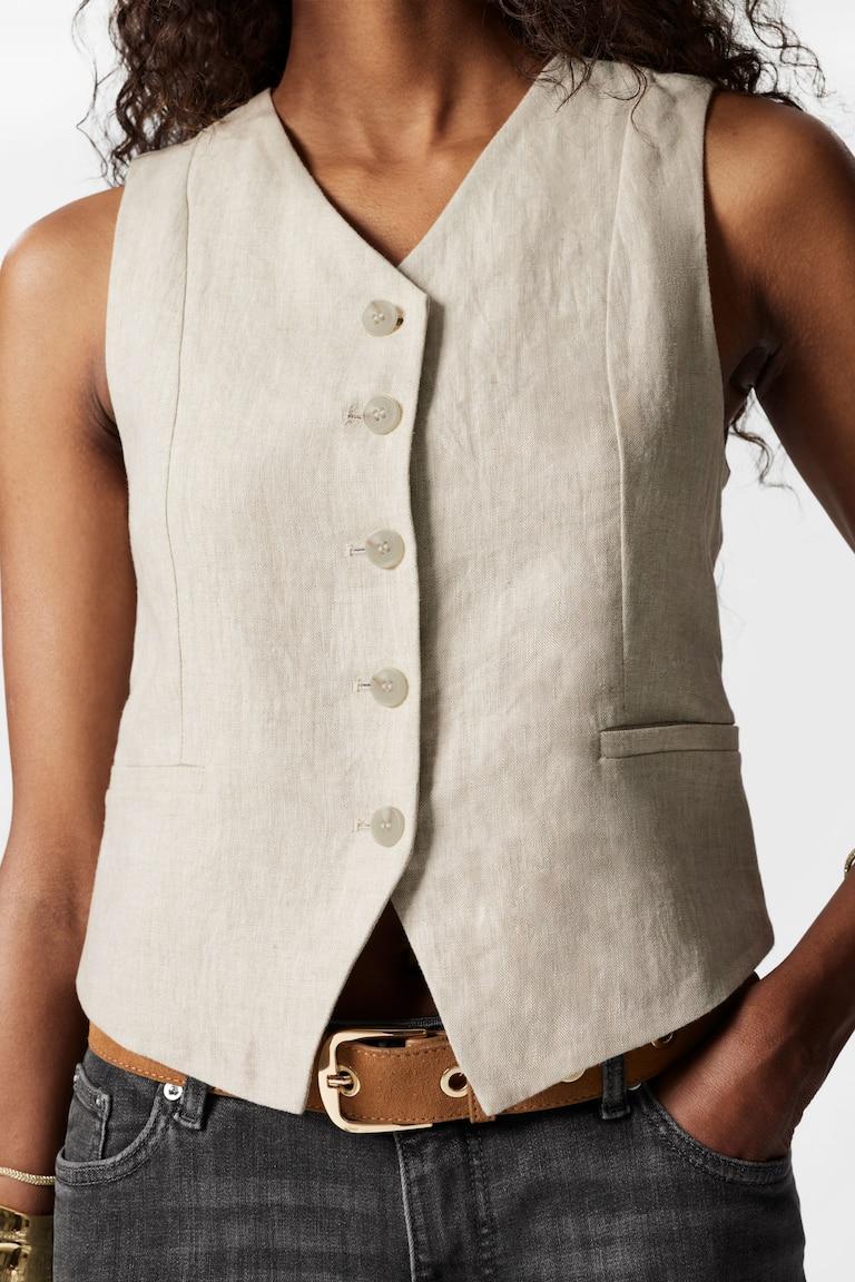 H&M Tailored Linen Waistcoat - Beige - DONNA