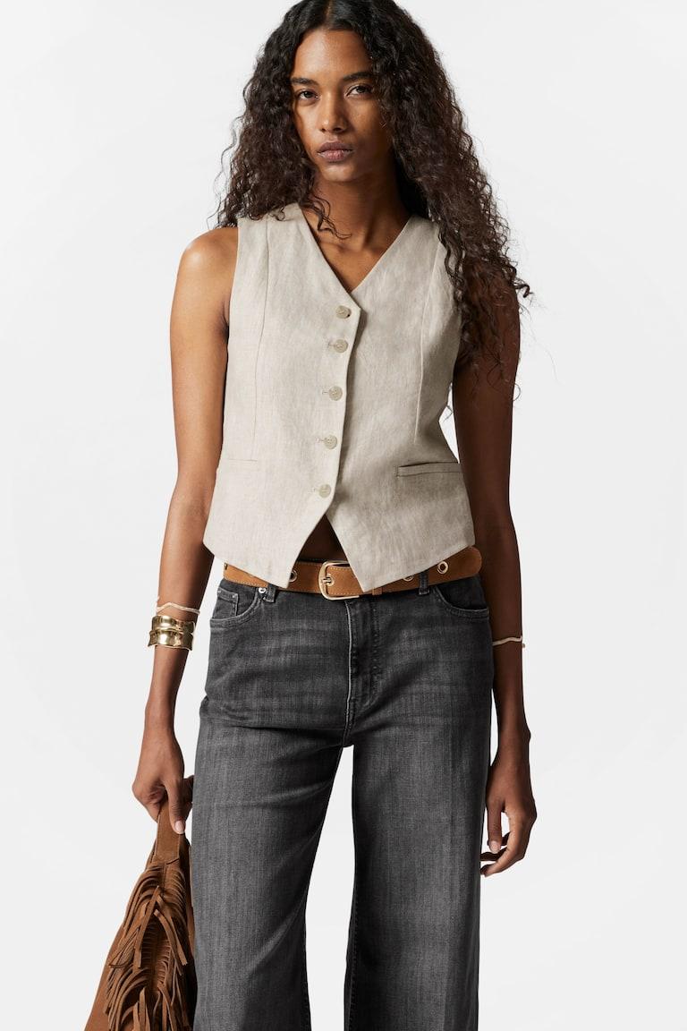 H&M Tailored Linen Waistcoat - Marrone scuro - DONNA