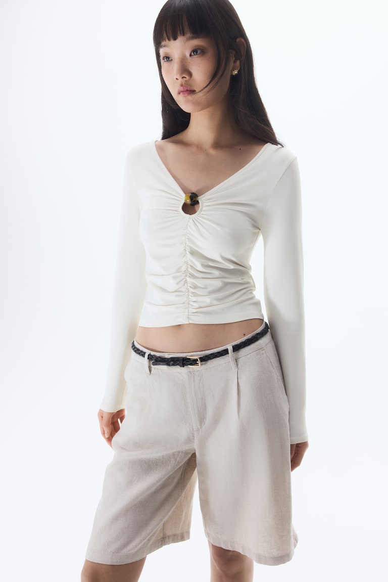H&M Top Arricciato Con Cut-out - Crema - DONNA