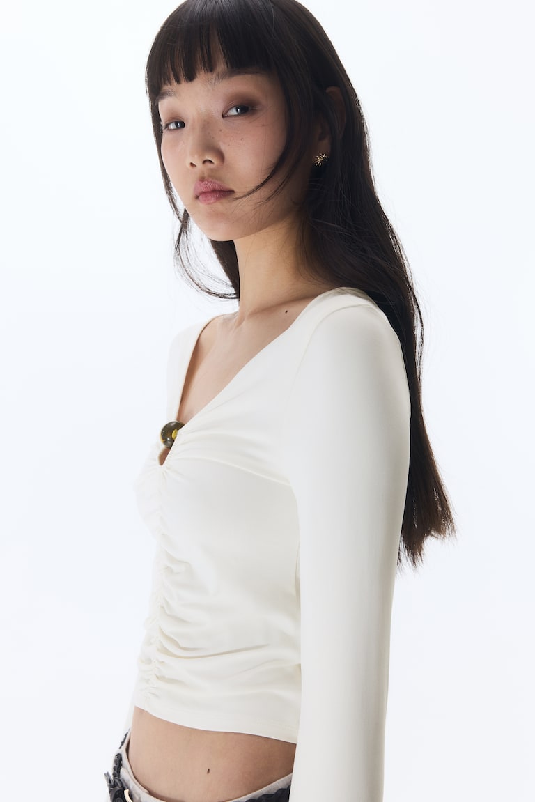 H&M Top arricciato con cut-out - Crema - DONNA