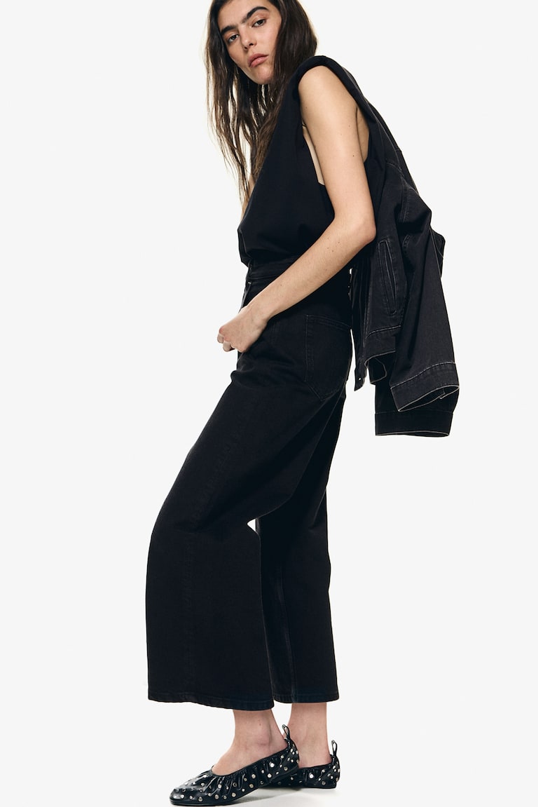 H&M Wide High Cropped Jeans - Bianco - DONNA