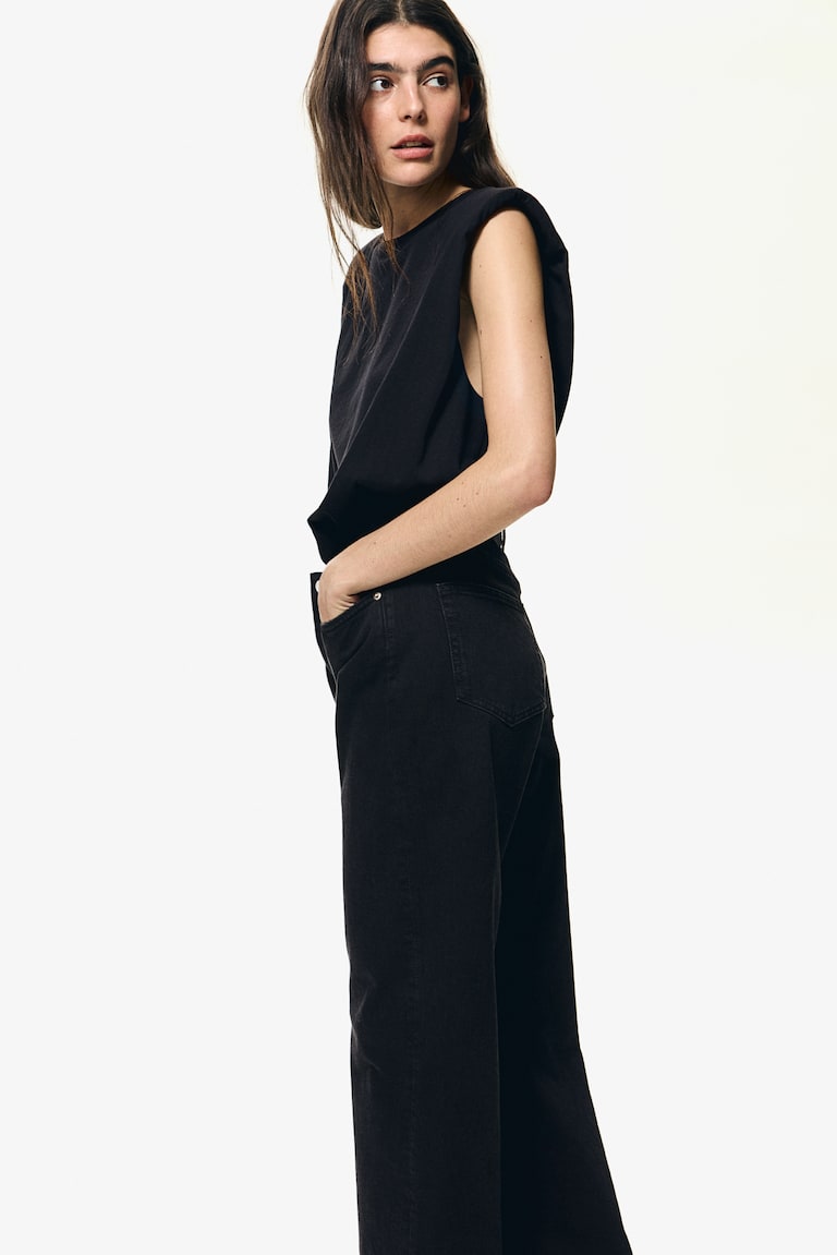 H&M Wide High Cropped Jeans - Bianco - DONNA