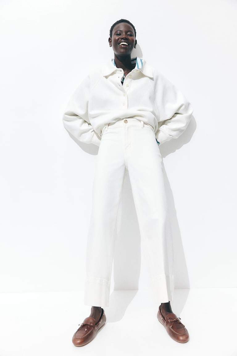 H&M Wide High Cropped Jeans - Blu denim chiaro - DONNA