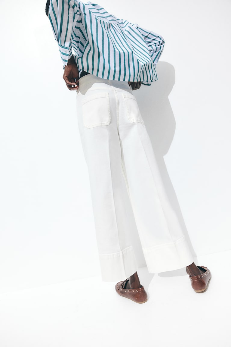 H&M Wide High Cropped Jeans - Crema - DONNA