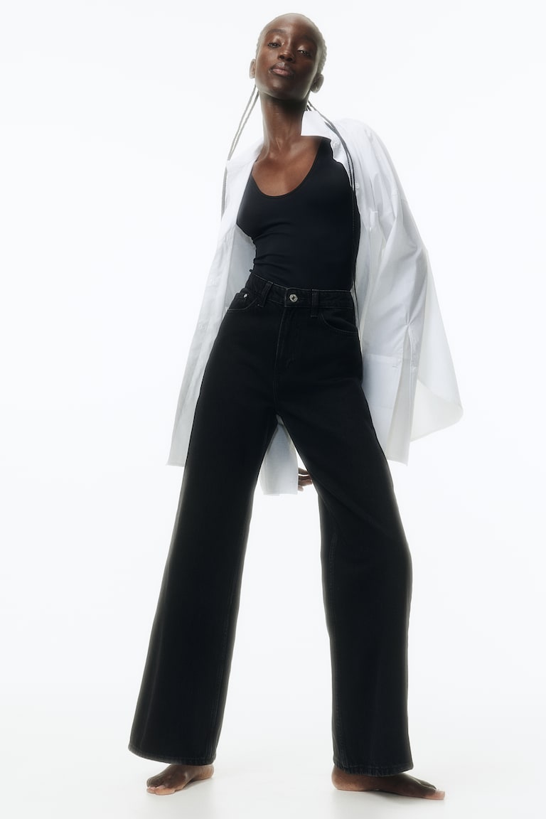 H&M Wide Ultra High Jeans - Nero - DONNA
