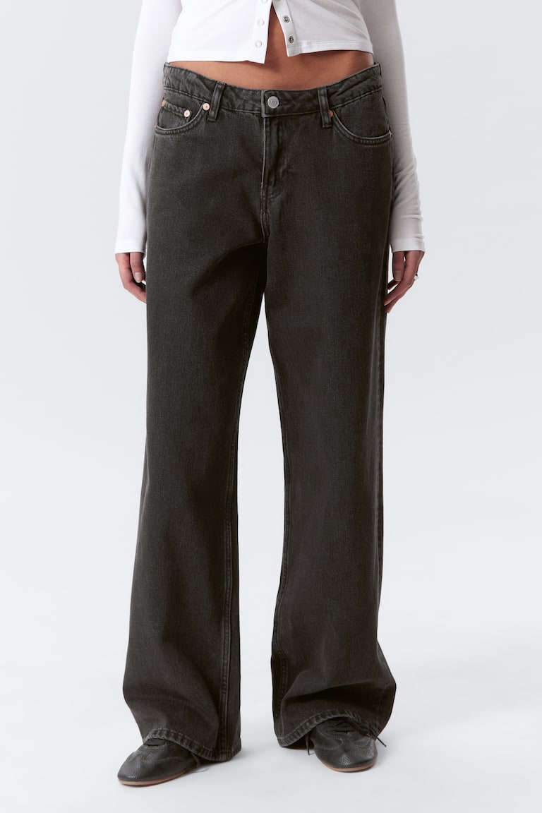 H&M Jeans Ample A Vita Bassa Wide E Vestibilità Loose - Mine Grey – Grigio Scuro - DONNA
