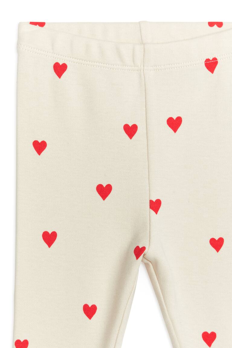 H&M Jersey Leggings - Bianco Sporco/Cuori Rossi - BAMBINO