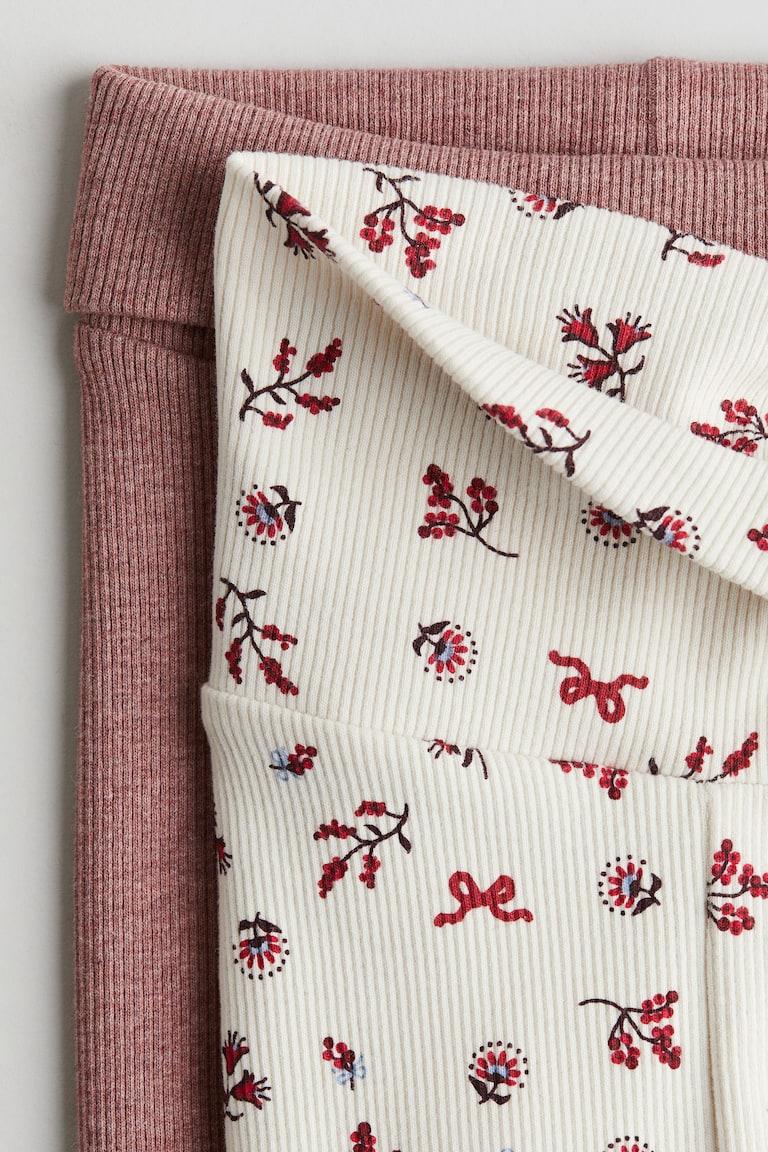 H&M Leggings Con Funzione Crescita 2 Pezzi - Beige Chiaro/fiori - BAMBINO