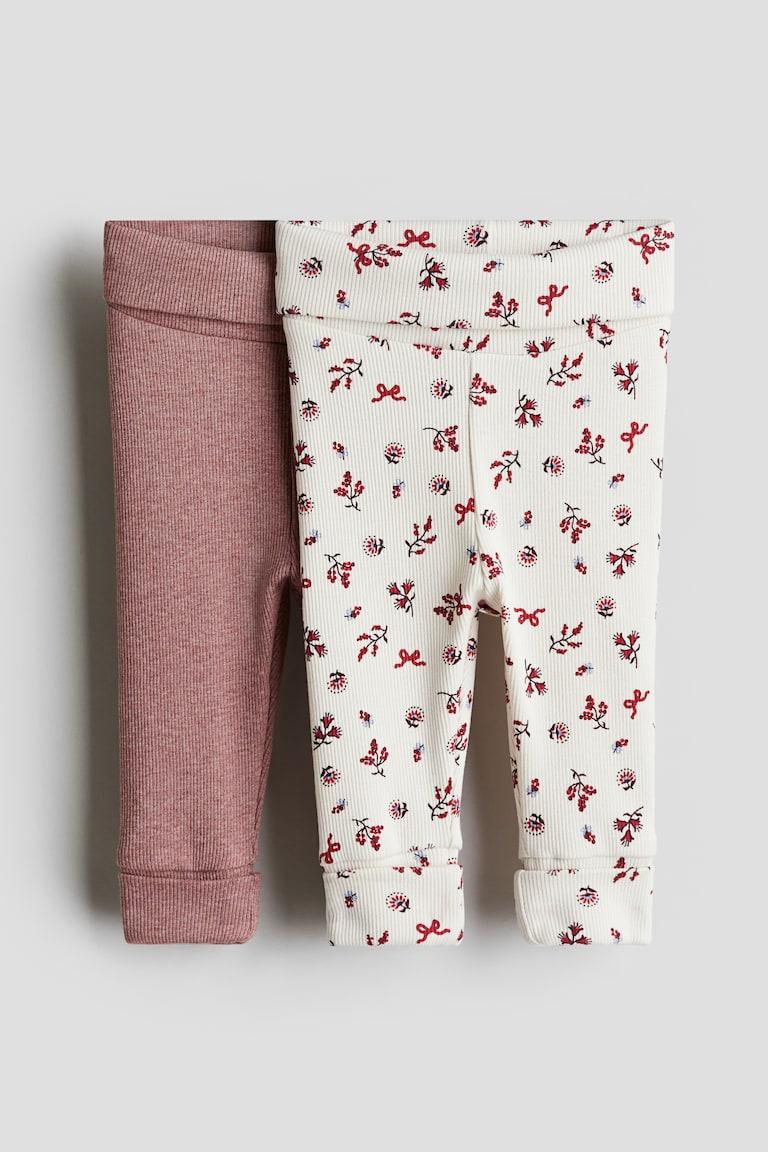 H&M Leggings con funzione crescita 2 pezzi - Beige chiaro/fiori - BAMBINO