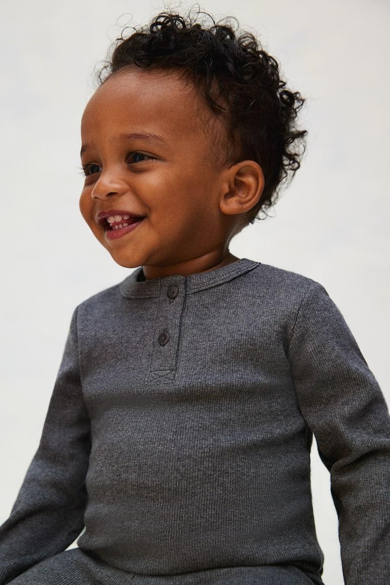 H&M Leggings In Cotone A Coste 2 Pezzi - Grigio Chiaro/beige Righe - BAMBINO