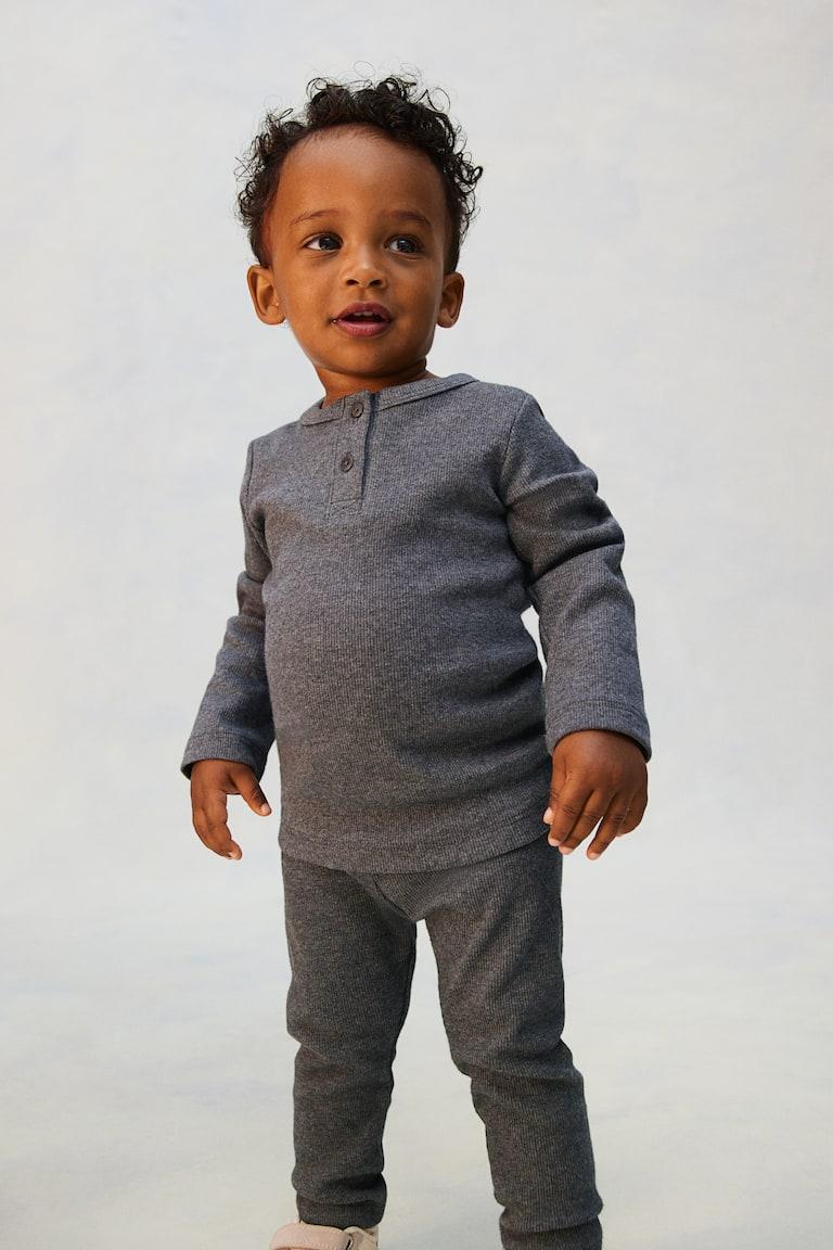 H&M Leggings In Cotone A Coste 2 Pezzi - Grigio Scuro/grigio Chiaro - BAMBINO