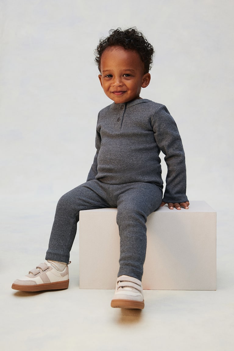 H&M Leggings In Cotone A Coste 2 Pezzi - Grigio Scuro/grigio Chiaro - BAMBINO